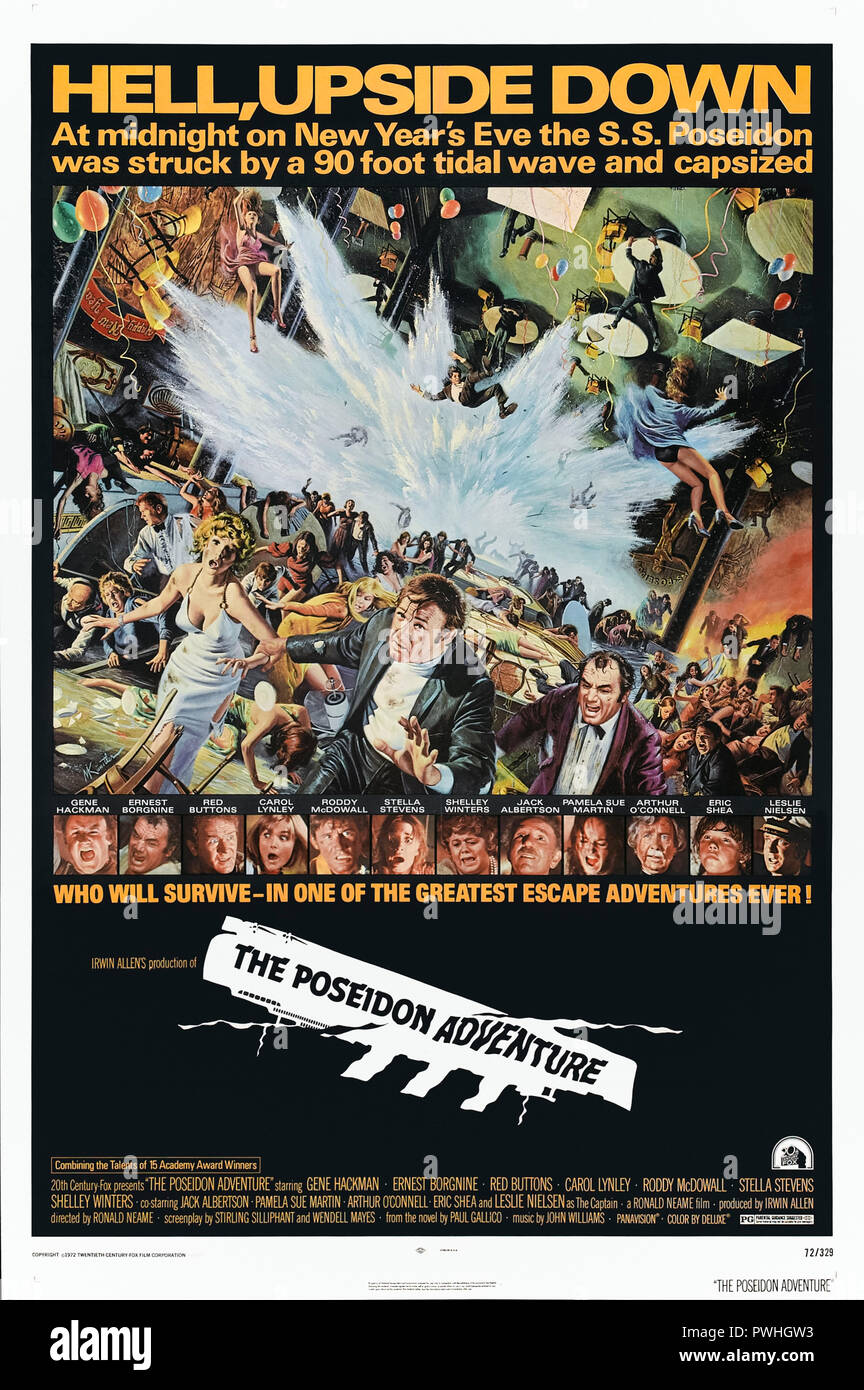 Das Poseidon Adventure (1972) unter der Regie von Ronald Neame und Hauptdarsteller Gene Hackman, Ernest Borgnine und Shelley Winters und Roddy McDowall. Starbesetzung versuchen ein umgedrehter Luxusliner zu entkommen. Stockfoto