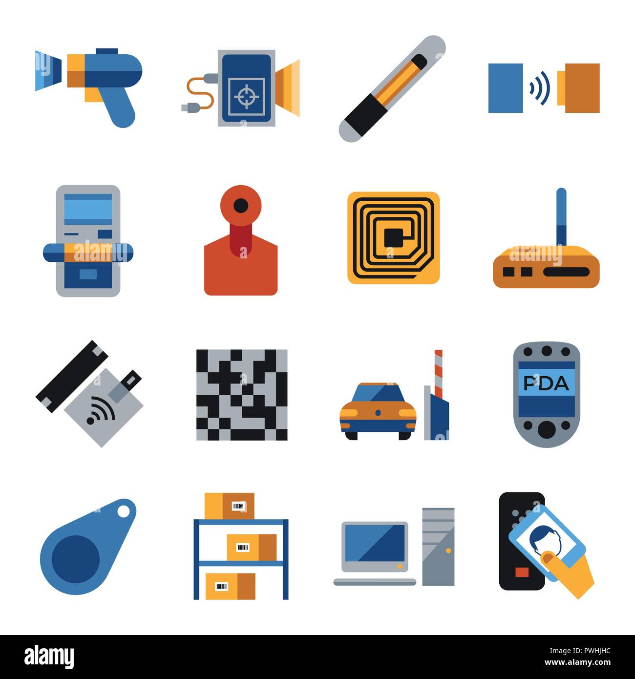 Digitale Vektor rfid radio frequency identification Chips einfache Symbole set collection Flat Style Infografiken Stock Vektor