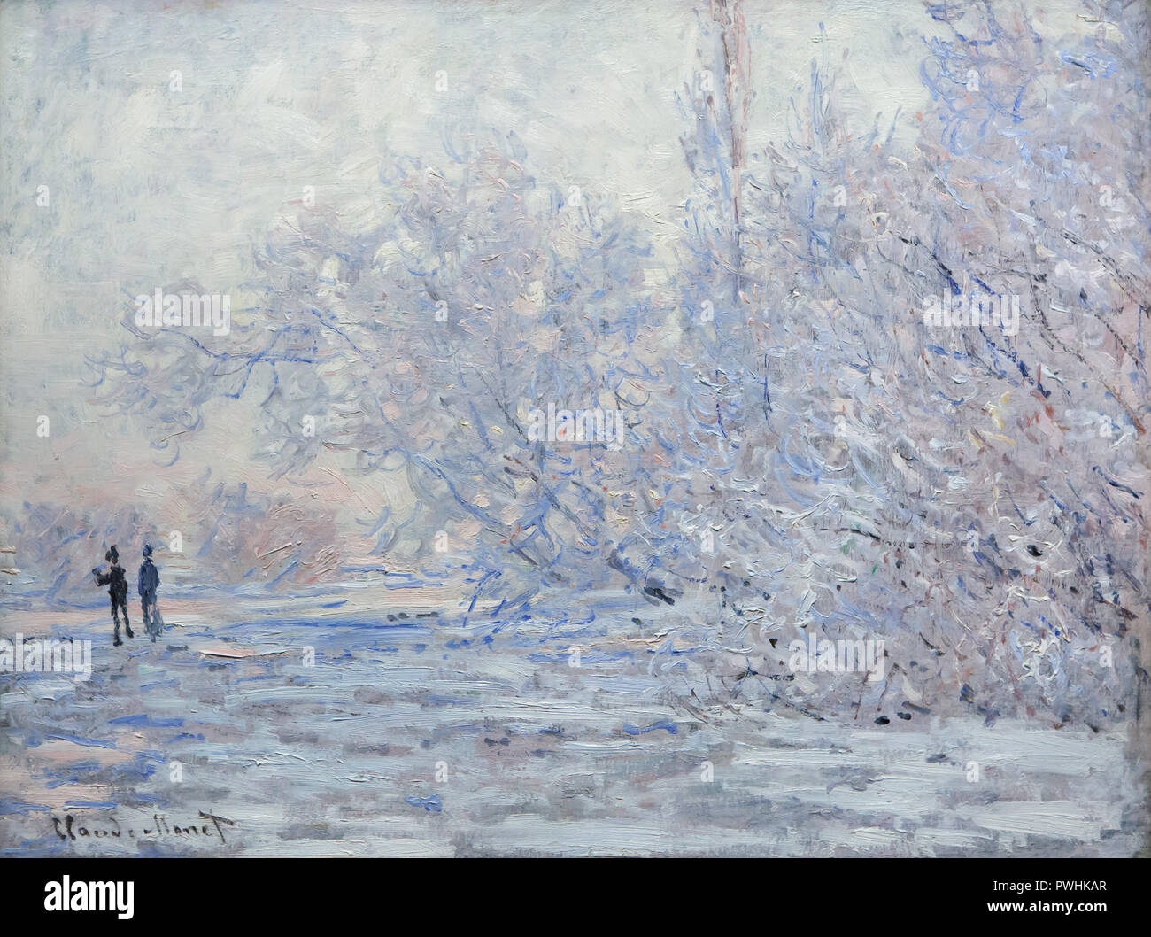 Gemälde "Frost in Giverny" (1889) des Französischen impressionistischen Malers Claude Monet auf Anzeige an seine retrospektive Ausstellung in der Albertina in Wien, Österreich. Die Ausstellung, die der Gründer der Französischen impressionistischen Malerei wird bis zum 6. Januar 2019 gewidmet. Stockfoto