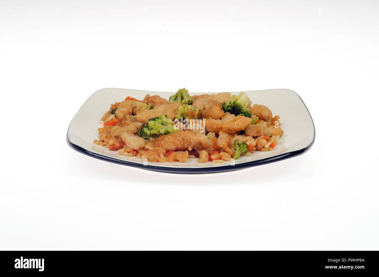 Mandarin orange Huhn mit Gemüse und Reis Stockfoto