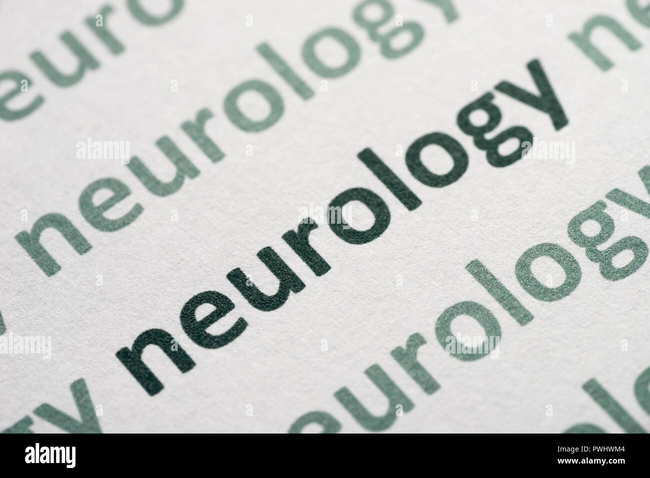 Wort Neurologie auf Makro whte Papier gedruckt Stockfoto