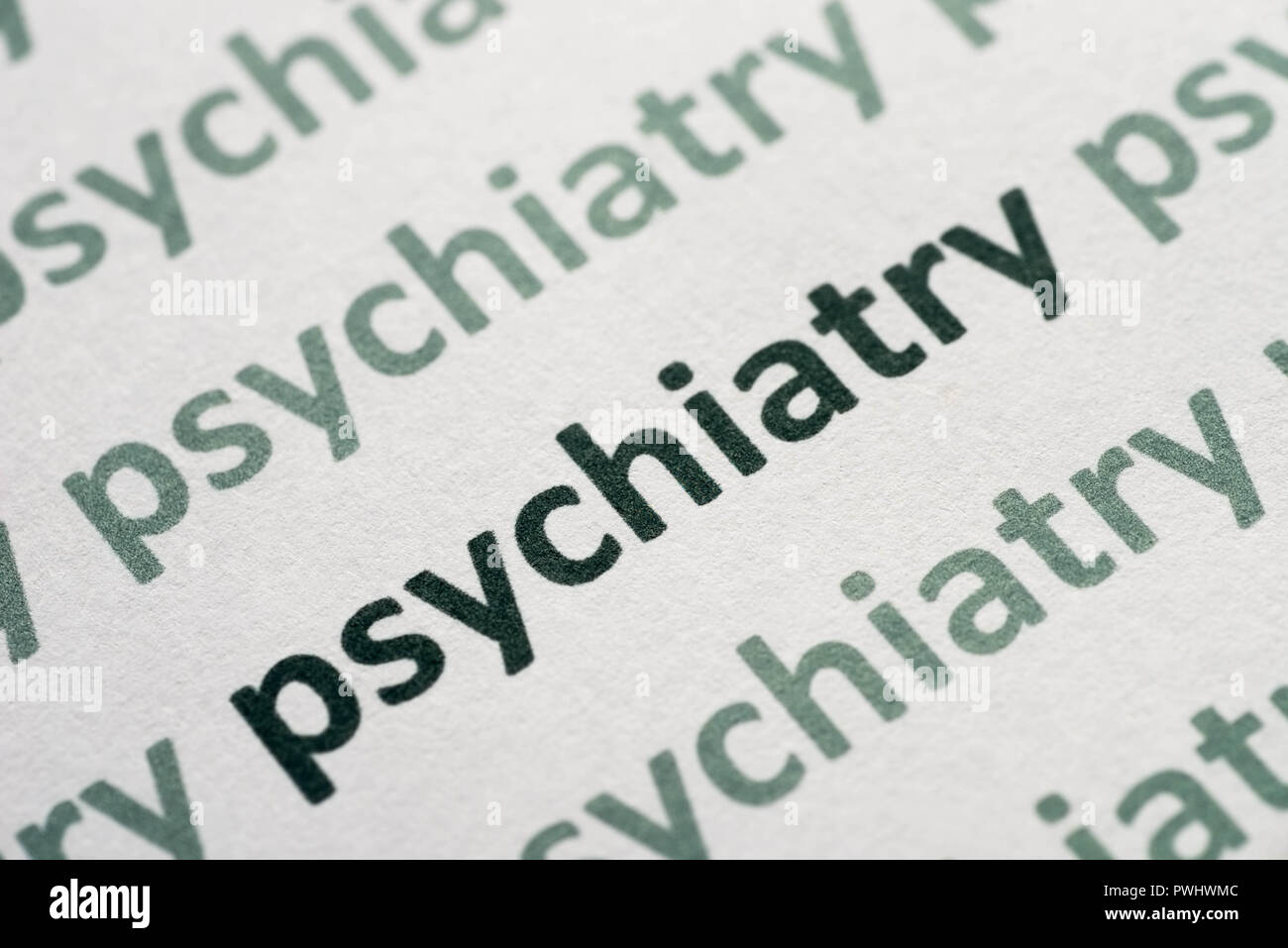 Wort Psychiatrie auf Makro whte Papier gedruckt Stockfoto