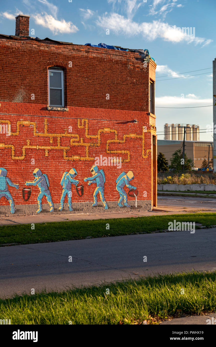 Detroit, Michigan - ein Gemälde auf einem Gebäude in der Nähe des US-Ökologie gefährliche Abfälle Anlage drückt Nachbarschaft Opposition gegen die Anlage. Stockfoto