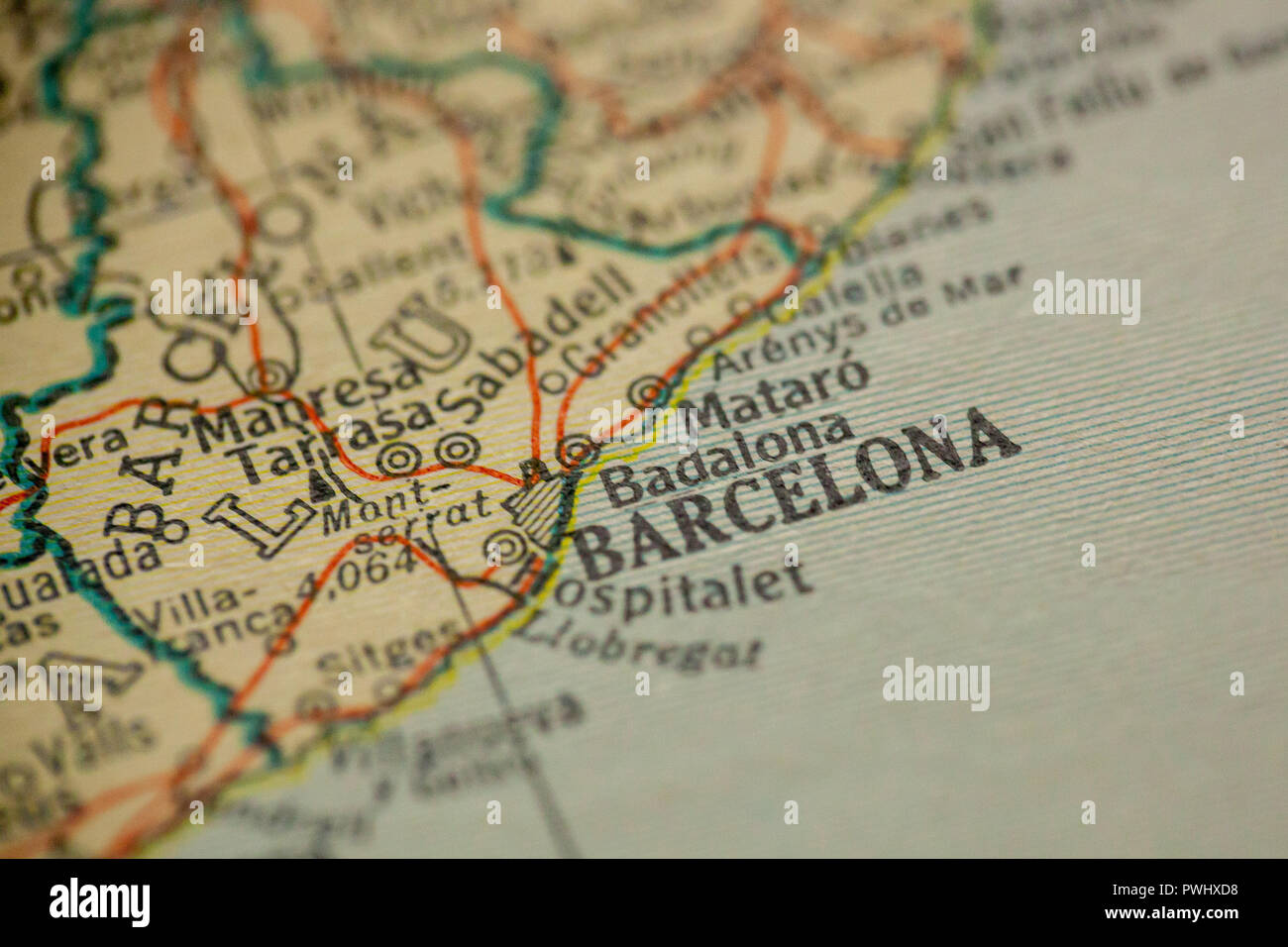 Barcelona Spanien Ist Das Zentrum Der Fokus Auf Eine Alte Karte Stockfotografie Alamy
