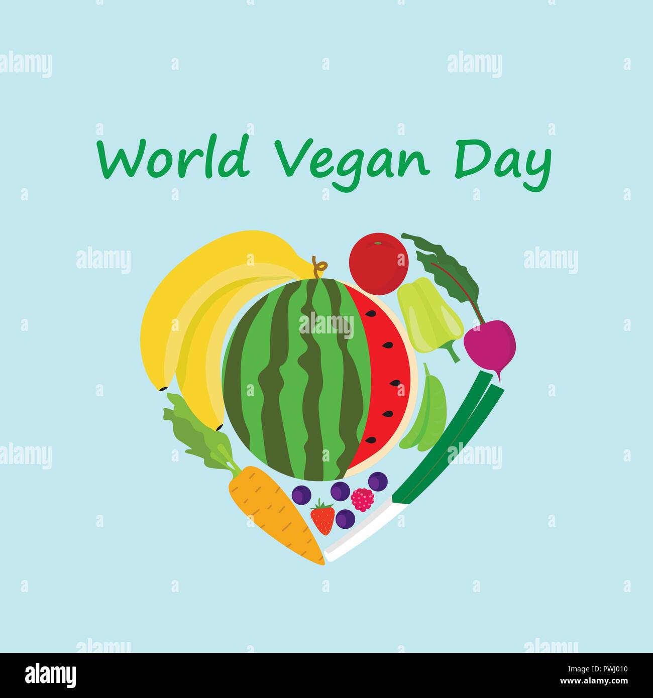 Internationale vegan Tag Konzept Hintergrund, flacher Stil Stock Vektor