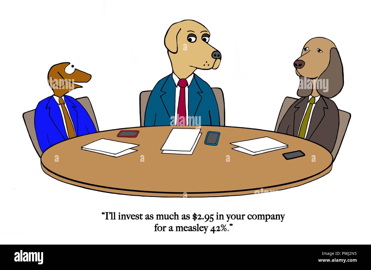Ein Hund ist ein scharfer Investor Stockfoto