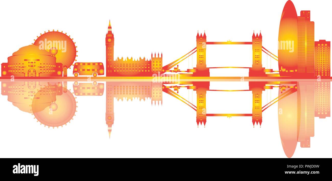 Skyline von London illustration Zeichnung mit dem Rad und Architektur Gebäude Stock Vektor
