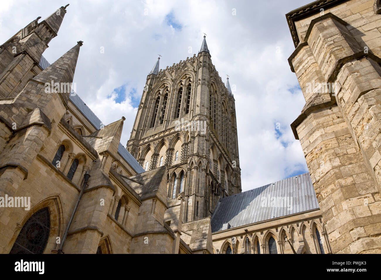 Turm der Kathedrale von Lincoln, Stadt Lincoln, England, Vereinigtes Königreich Stockfoto