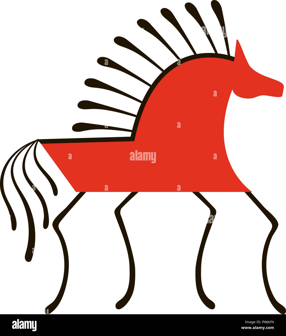 Red Horse. Nationale Nordinsel Gemälde. Folk Kunsthandwerk. Bezaubernden ursprünglichen Verzierungen. Einfachheit. flachbild Hackney, dobbin,, Berg, Hengst, Stute für Stock Vektor