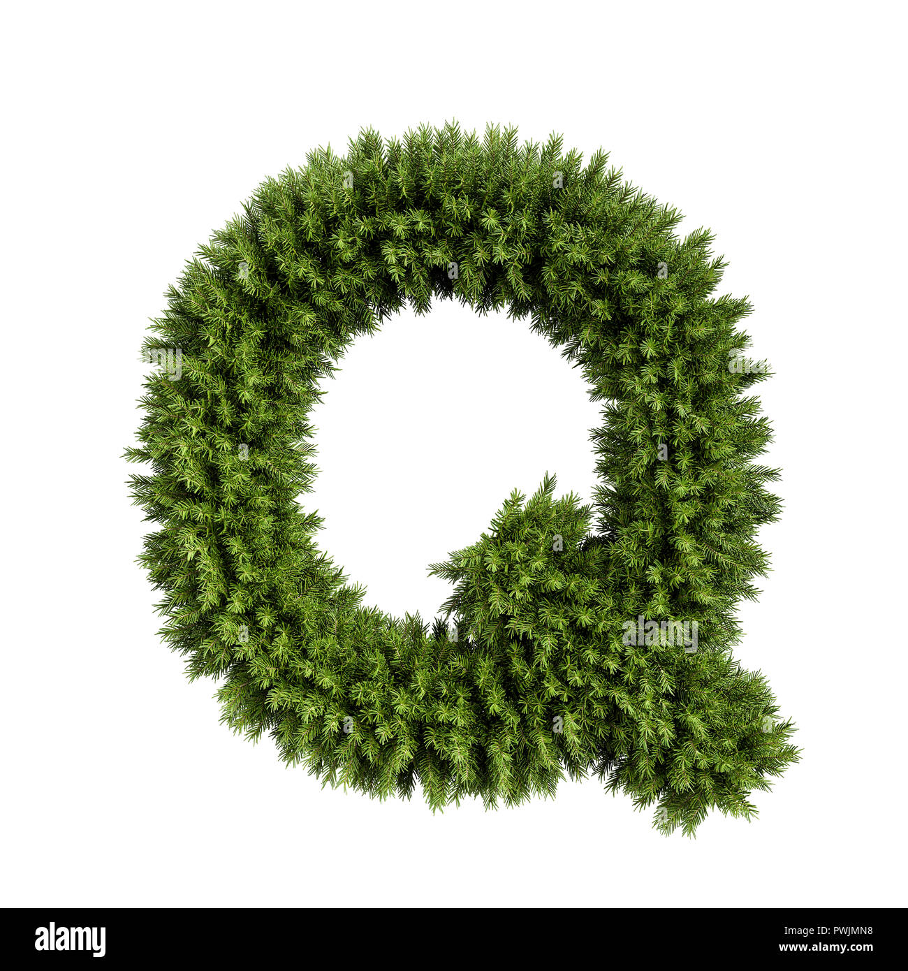 Weihnachten alphabet ABC Zeichen Buchstaben Q Font. Christmas tree branches Großbuchstaben Dekoration art. Hoch 3D Rendering Illustration realistisch. T Stockfoto