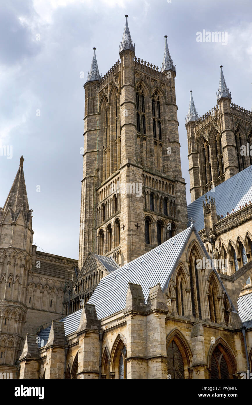 Western Türme der Kathedrale von Lincoln, Stadt Lincoln, England, Vereinigtes Königreich Stockfoto