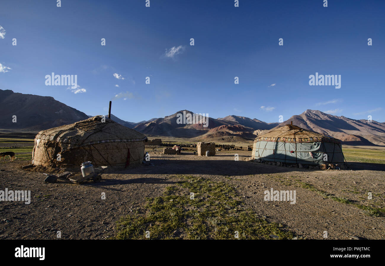 Kirgisische Jurtencamp, Pshart Tal, Tadschikistan Stockfoto