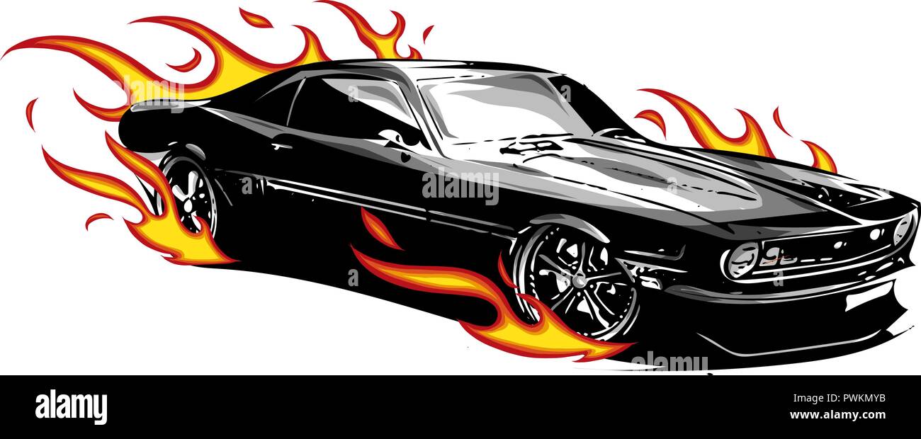 Vektor Muscle Car mit Flammen Crazy Race Stock Vektor