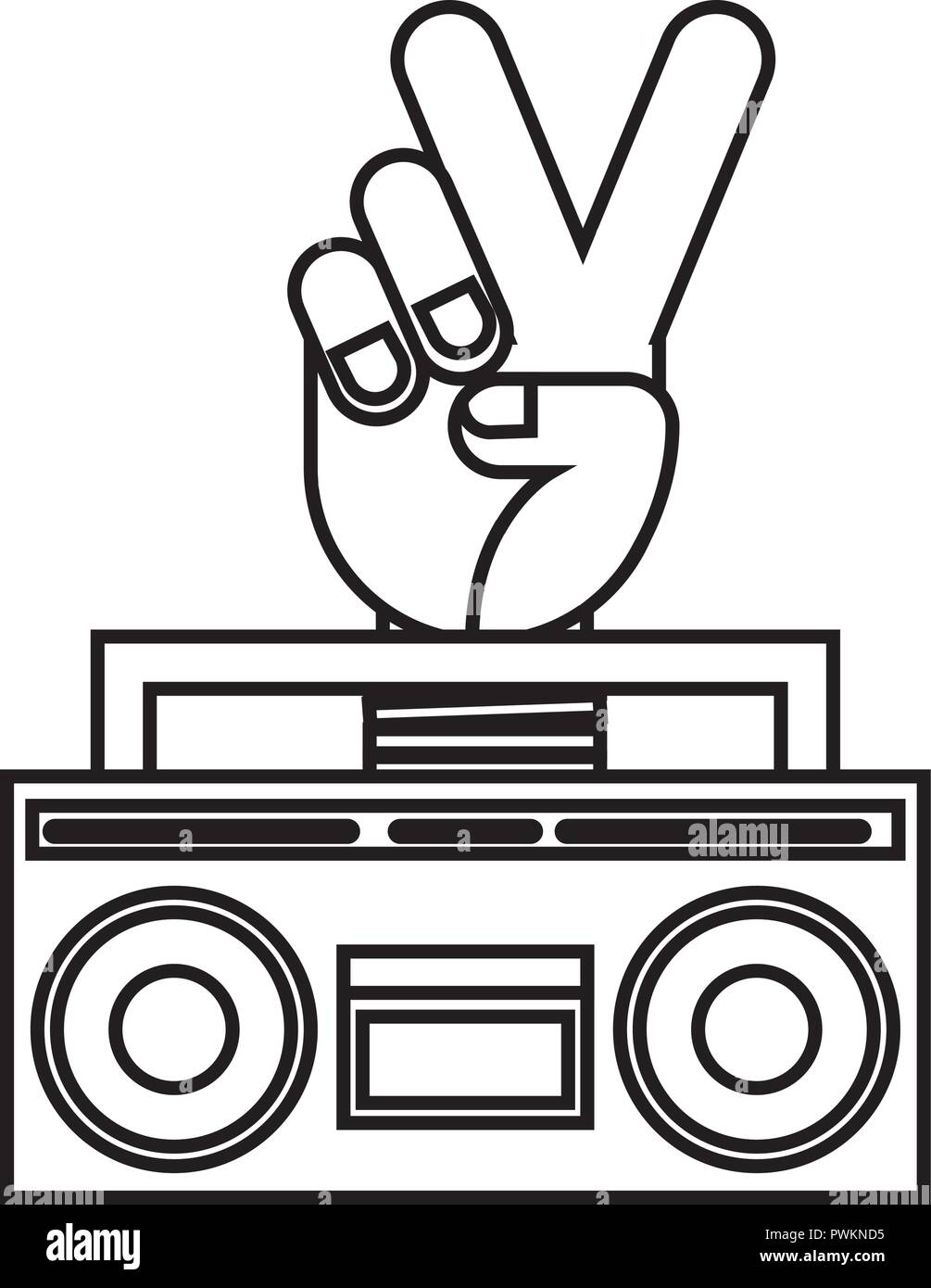 Boombox radio Frieden und Liebe hand retro Hippie style Vector Illustration skizzieren Stock Vektor