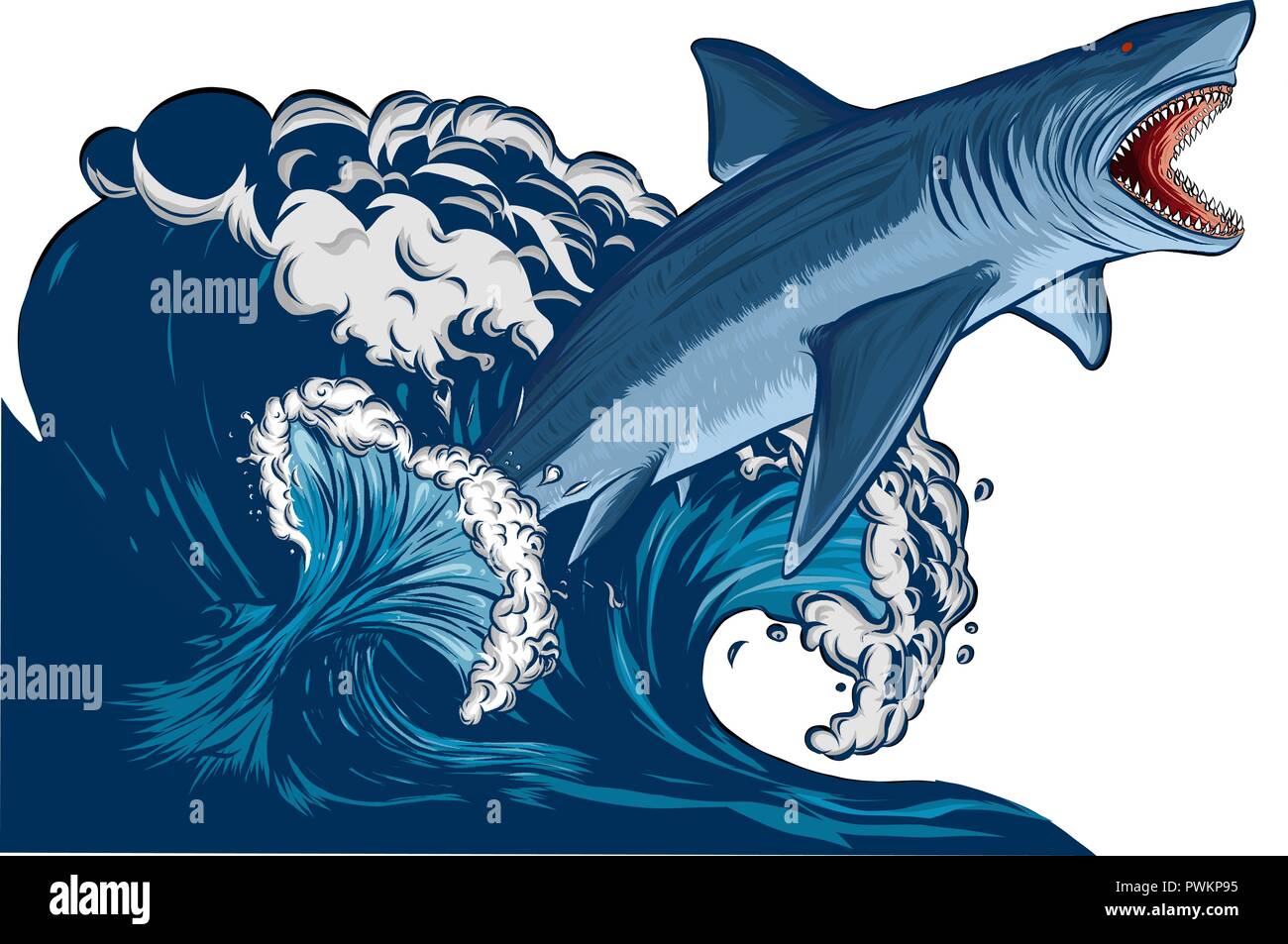 Shark mit offenem Mund im Meer. Flache Vector Illustration Stock Vektor