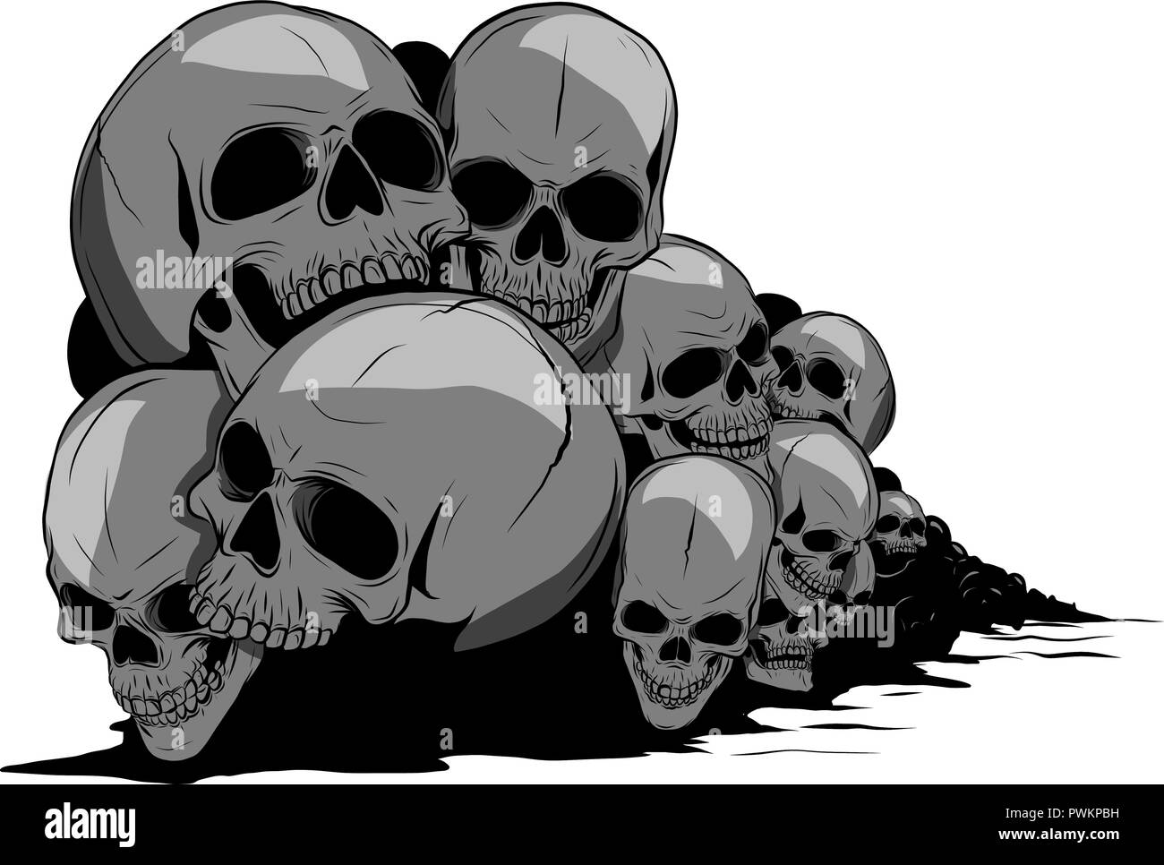 Totenkopf mit gekreuzten Knochen. menschliche Schädel und Knochen mit einer geringen Tiefenschärfe Stock Vektor