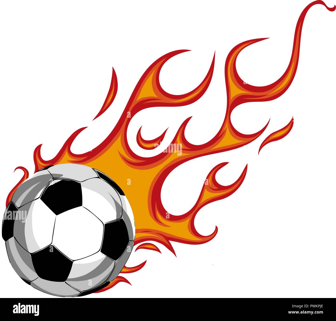 Fußball auf Feuer. Abbildung: auf weißem Hintergrund Stock Vektor