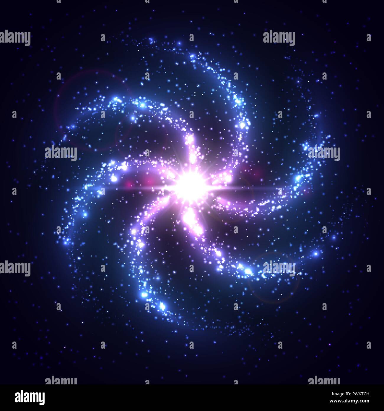 Vektor Spiralgalaxie. Schöne abstrakte Shining kosmischen Hintergrund. Helle Nachthimmel. Kreativen Raum Abbildung mit leuchtenden Nebel. Stock Vektor