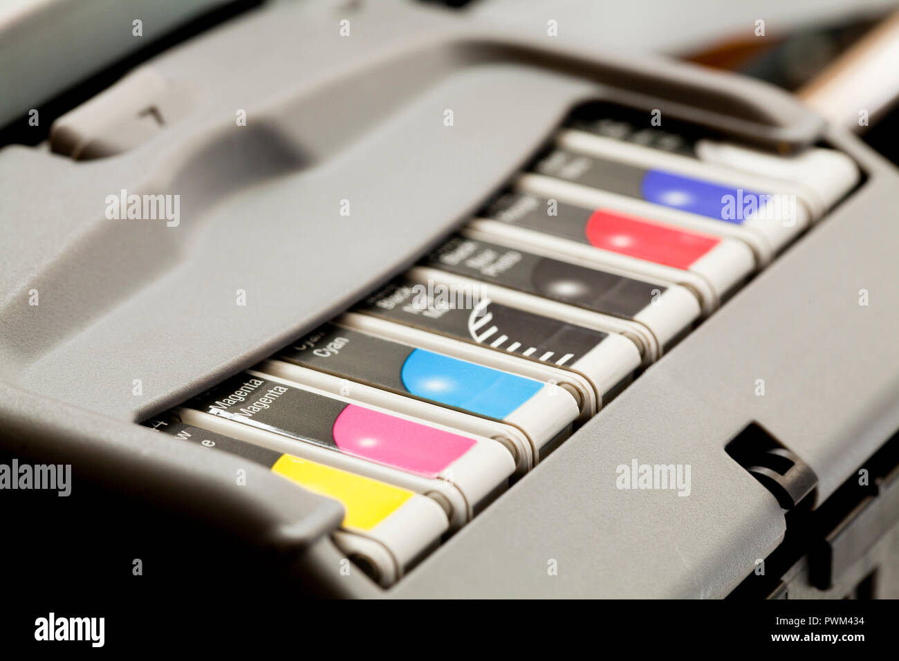 Color Inkjet Drucker und Tintenpatronen, Nahaufnahme - USA Stockfoto