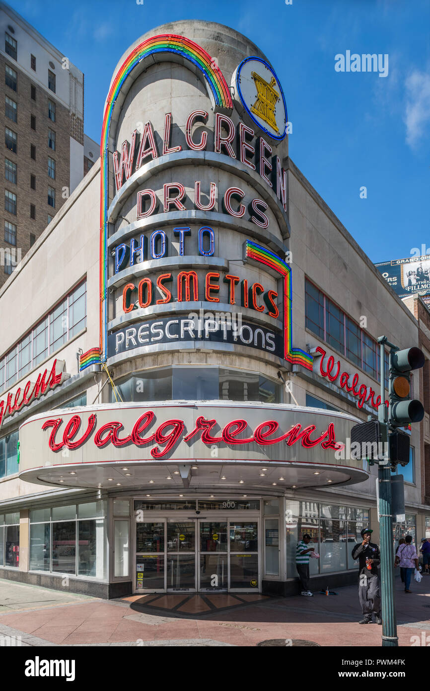 Kunst moderne Walgreens auf der Canal Street in der Innenstadt von New Orleans Stockfoto
