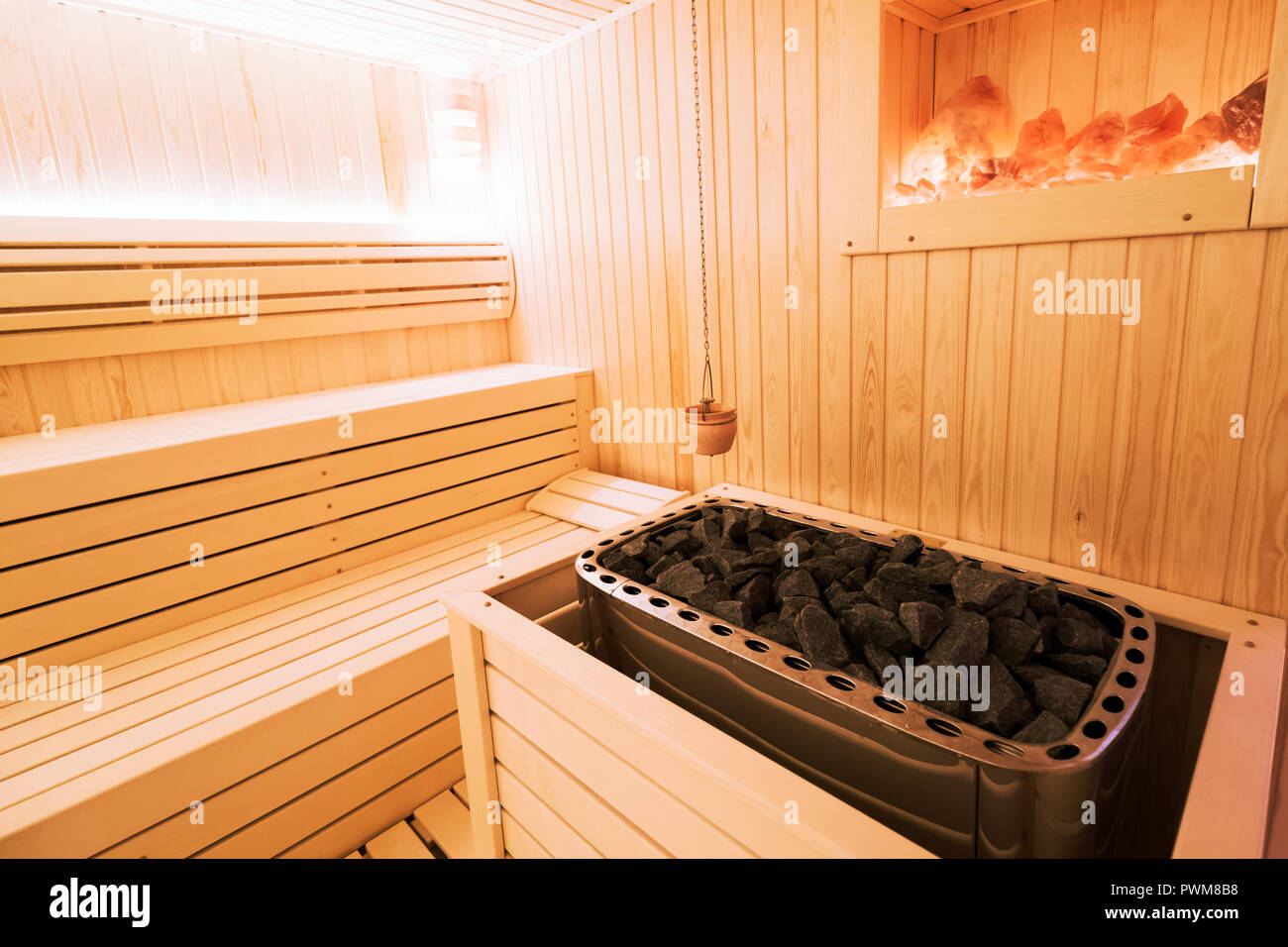 Gesunde finnische Sauna Innenbereich Stockfoto