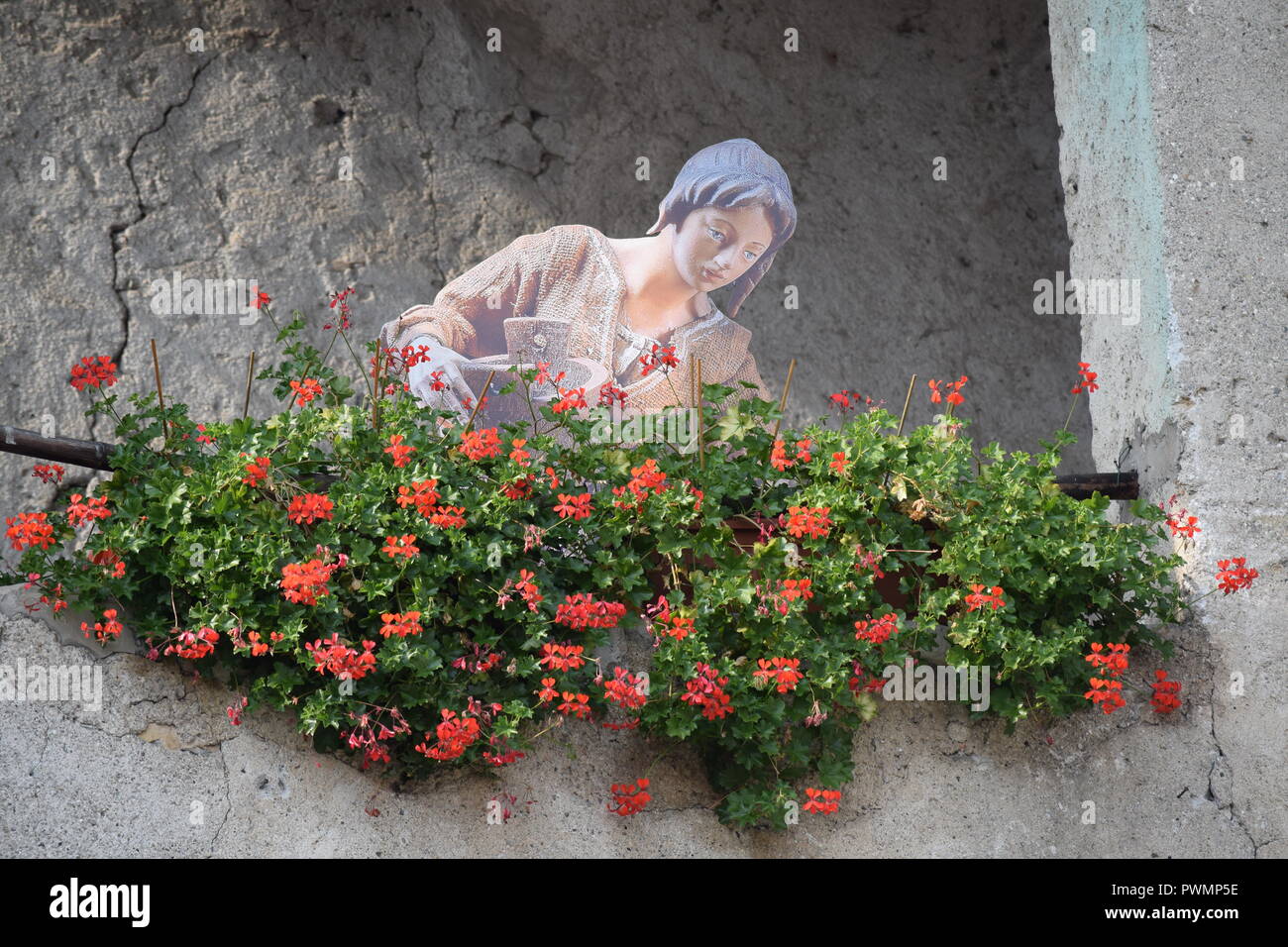 Die Tendenz, den Blumenkästen lakeside am Comer See, Italien Stockfoto