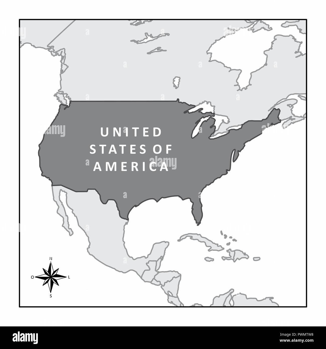 Die Karte der USA und ihrer Lage in Nordamerika Stock Vektor