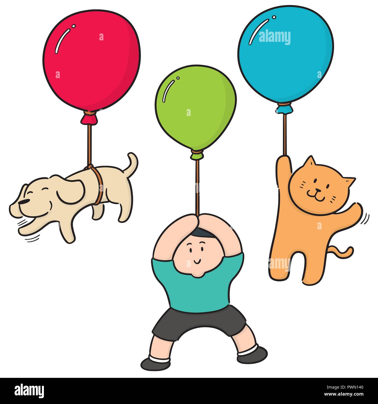 Vektor einrichten von Mensch und Tier mit Ballon Stock Vektor