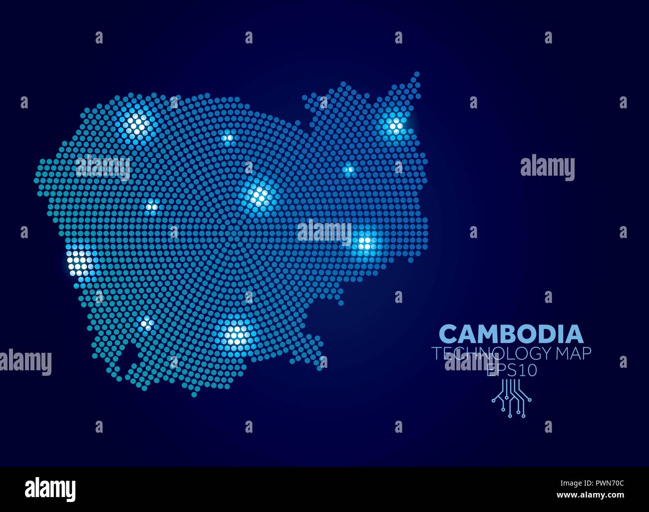 Kambodscha gepunktete Technologie Karte. Die moderne Datenkommunikation Konzept Stock Vektor