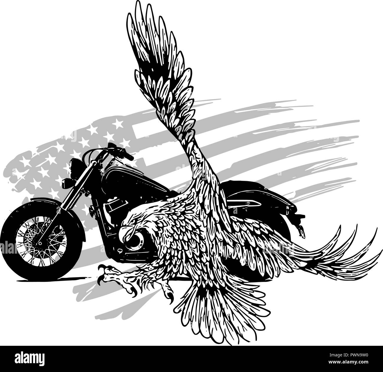 Vektor illustation American Eagle gegen USA-Flagge und weißen Hintergrund. Stock Vektor