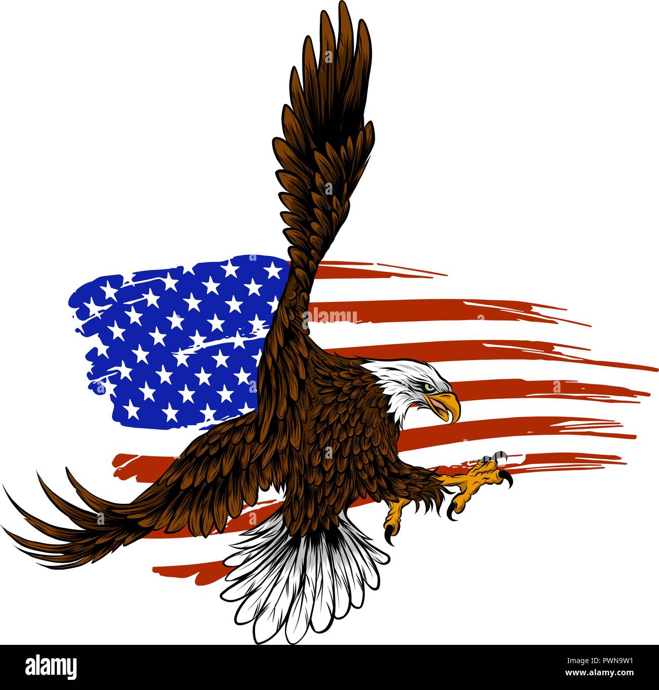 Vektor illustation American Eagle gegen USA-Flagge und weißen Hintergrund. Stock Vektor