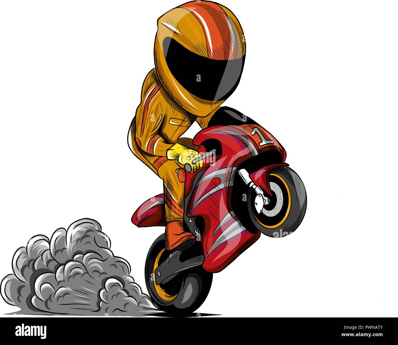 Vector Illustration Wheelies Biker Motorradfahrer Racing Stock Vektor