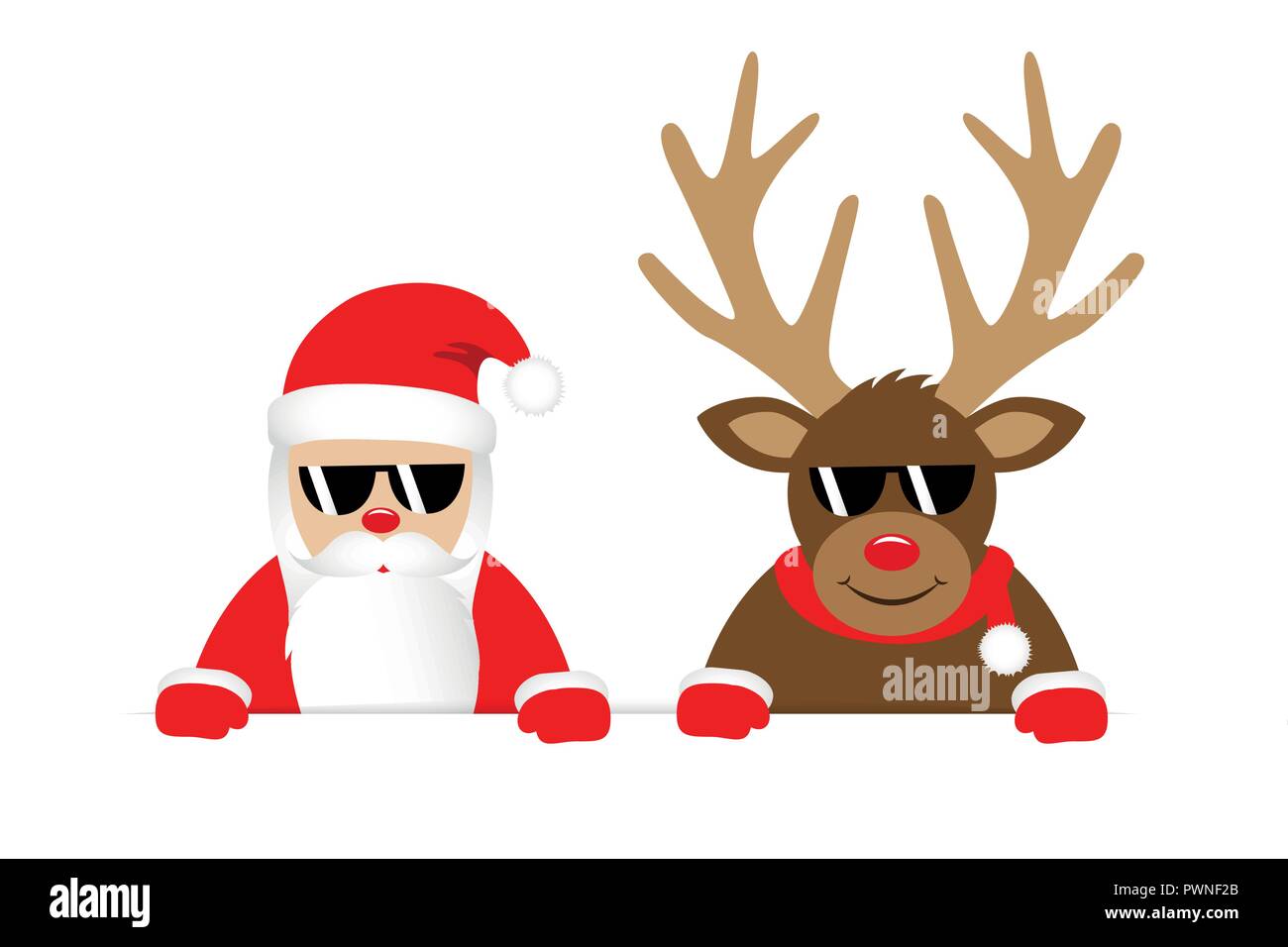 Rentier und Weihnachtsmann mit Sonnenbrille weihnachten Cartoon Illustration Vektor EPS 10. Stock Vektor
