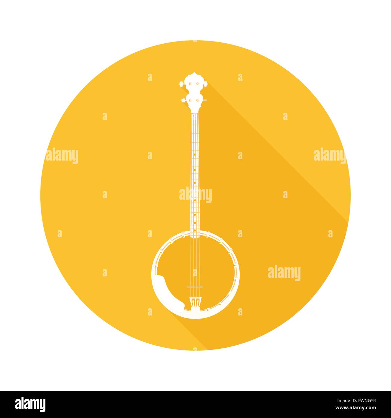 Banjo - Nationale Amerikanische Musik Instrument, Vektor Symbol Runde Form isoliert auf Weiss. Mehr Musikinstrumente in meinem Portfolio. Stock Vektor