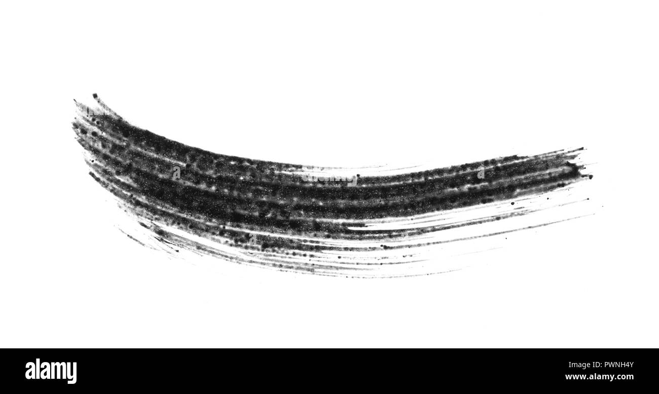 Textur der schwarze Wimperntusche für Wimpern auf weißem Hintergrund. Abstrich der schwarze Wimperntusche für Wimpern auf weißem Hintergrund. Stockfoto