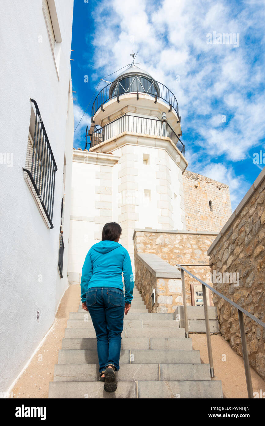 Leuchtturm in Peniscola, Provinz Castellon in der Nähe von Valencia, Spanien. Europa. Stockfoto