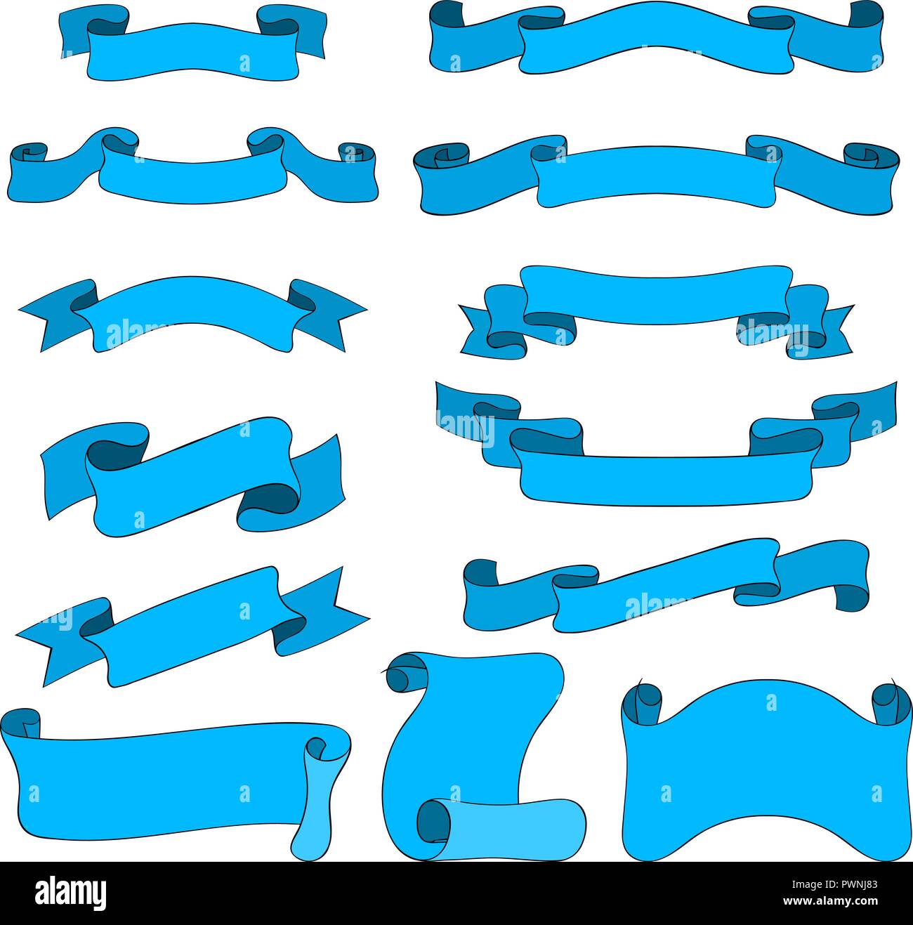 Blue Ribbon Banner. Hand Skizze gezeichnet Stock Vektor