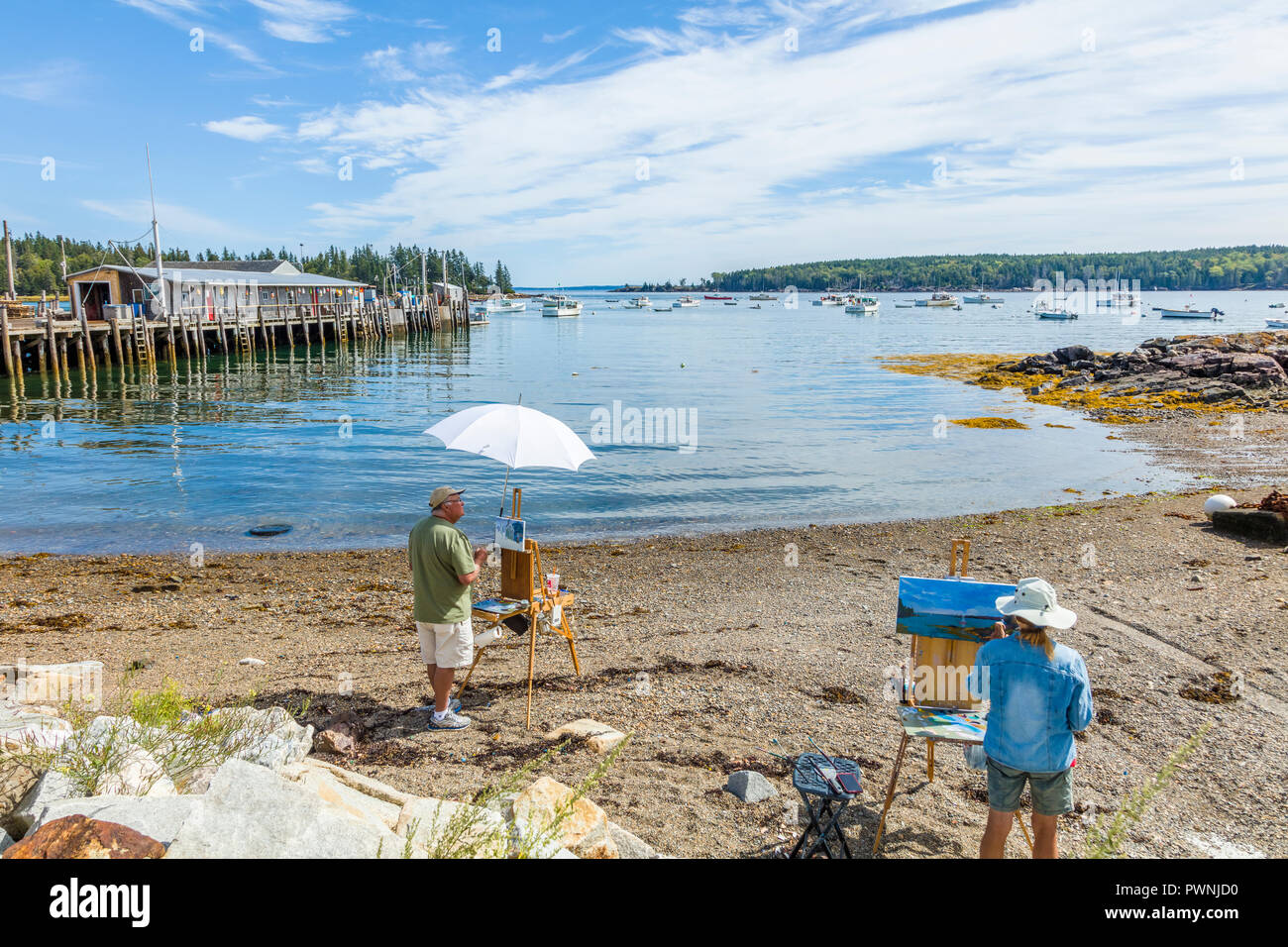 Menschen Malerei an Eulen Kopf Hafen an der Atlantik Küste von Maine Stockfoto