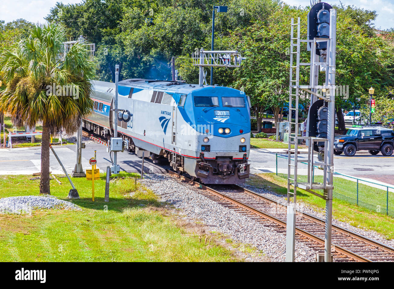 An der Kreuzung an der Union Station Depot und Zug diese Plattform in Plant City Florida in den Vereinigten Staaten Stockfoto