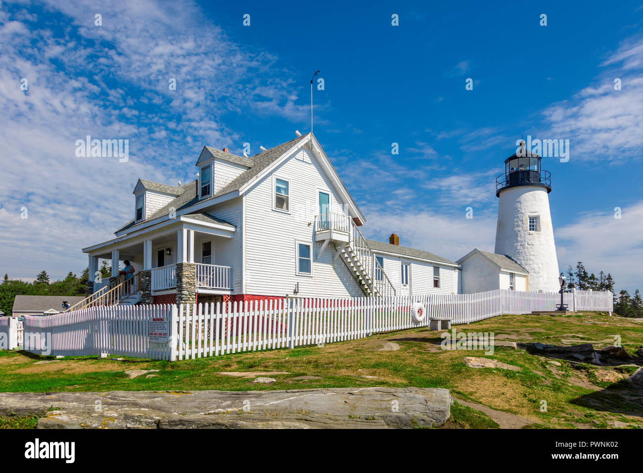 Pemaquid Point Light ist ein historischen US-Leuchtturm in Bristol, Lincoln County, Maine in Pemaquid Point Light Park und beinhaltet die Fischer Stockfoto