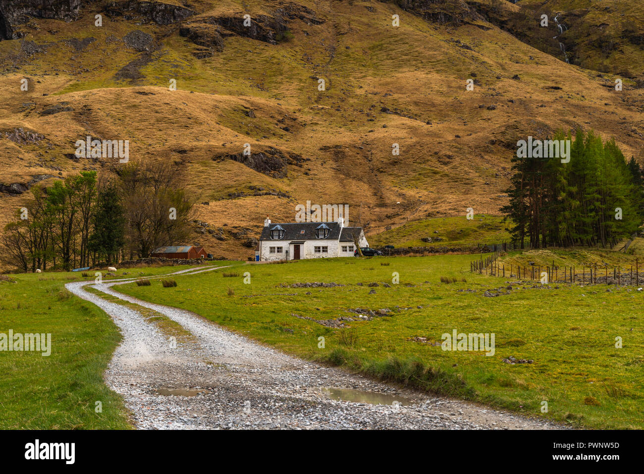 Chnambeithach Bauernhaus, Loch Achtriochtan, Glen Coe, Scottish Highlands, Schottland, Großbritannien, Stockfoto