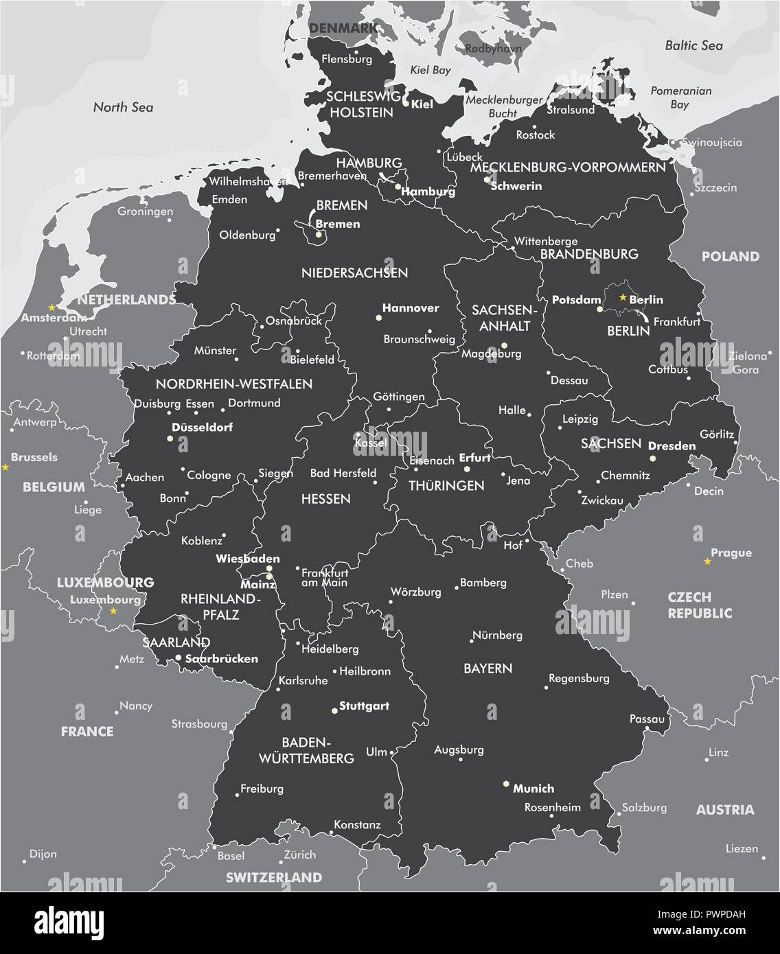 Schwarze und weiße Karte von Deutschland Vector Illustration für Ihr