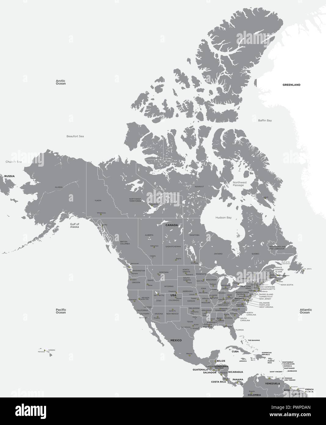 Schwarze und weiße Karte der USA und Kanada Vector Illustration für Ihr Design Stock Vektor