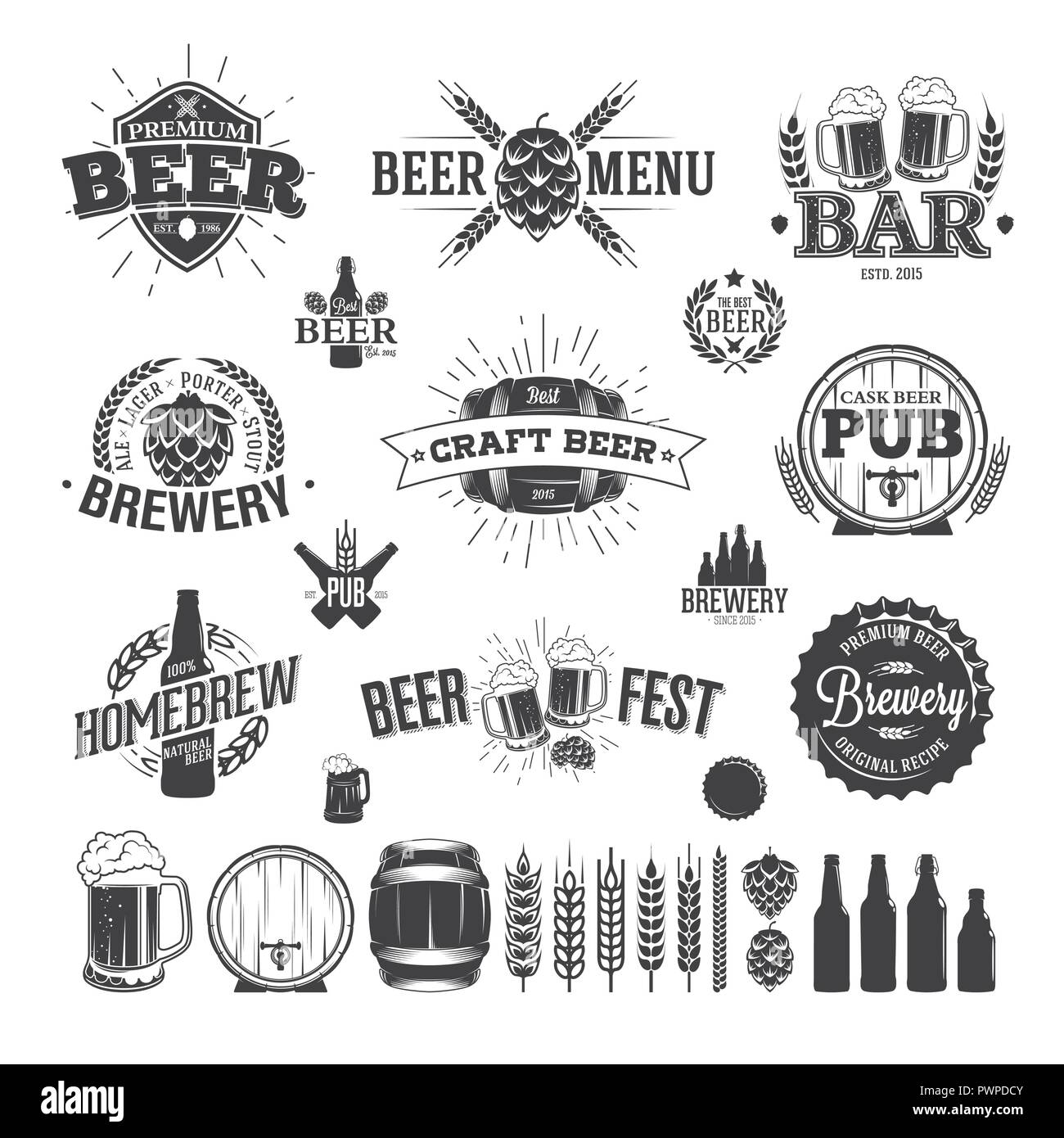 Bier Label und Logos Vorlage für Ihr Logo Design Stock Vektor