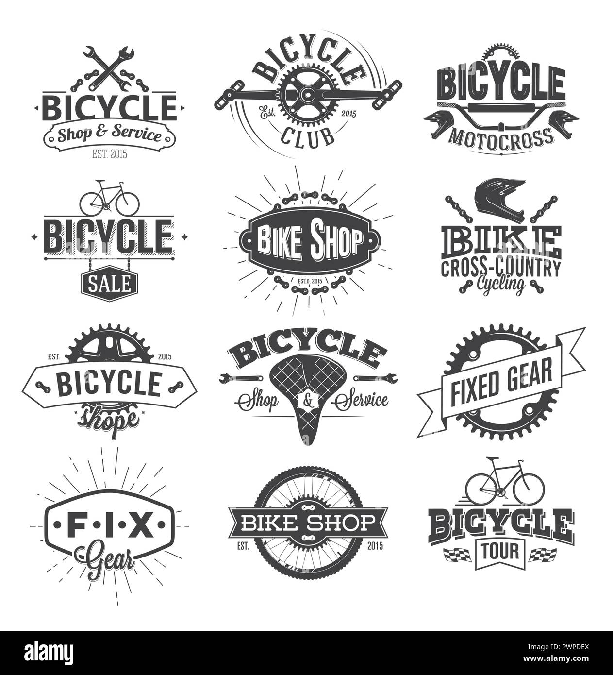 Typografische Fahrrad Label und Logo Vorlage für Ihr Logo Design Stock Vektor