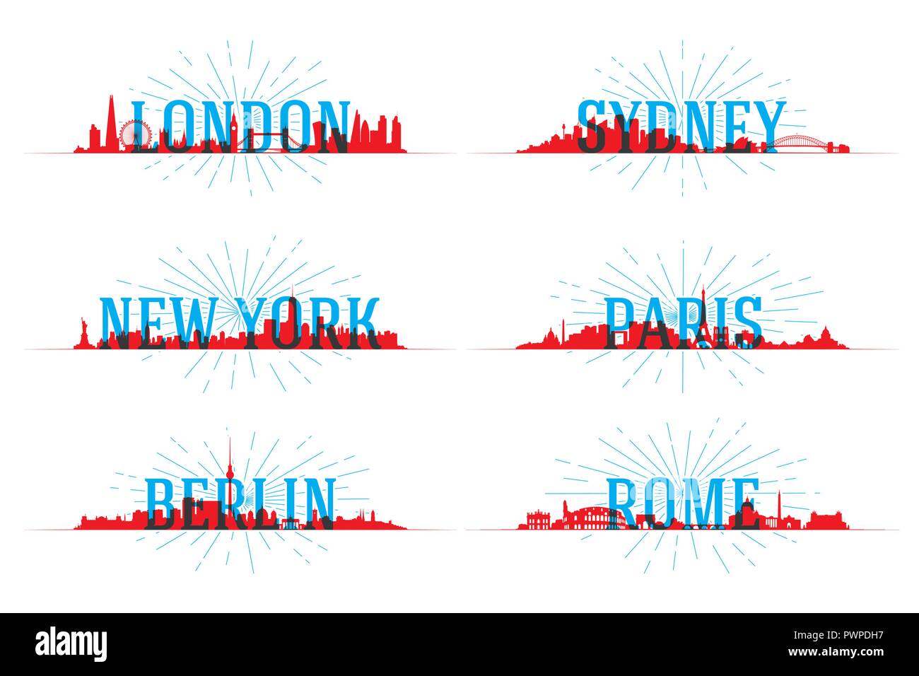 Der Vektor Skyline der Stadt Welt von Vektor Stadt Silhouetten Stock Vektor