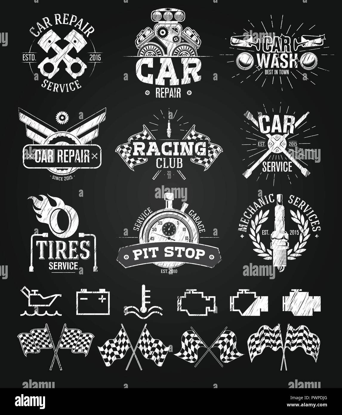 Auto service Labels, Embleme und Logos Kreidezeichnung Vorlage für Ihr ...