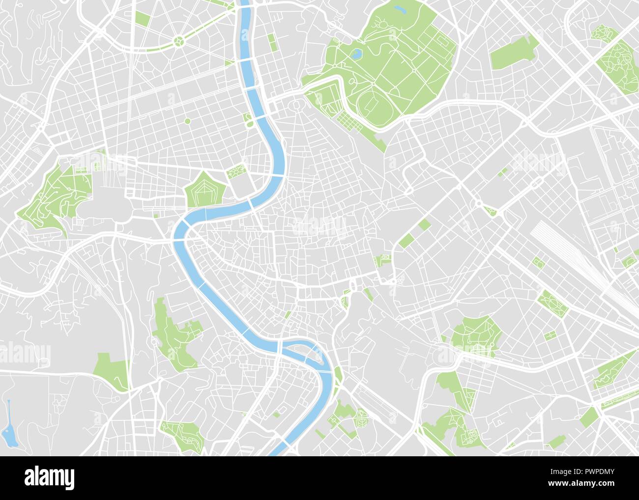 Rom farbige Vektorkarte detaillierten Plan der Stadt, Flüsse und Straßen Stock Vektor