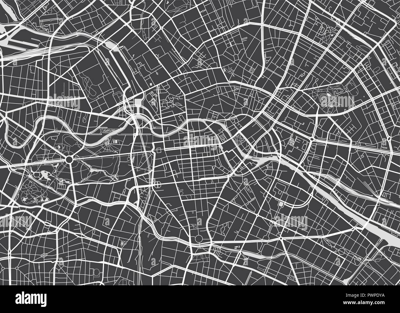 Vektor detaillierte Karte Berlin detaillierten Plan der Stadt, Flüsse und Straßen Stock Vektor