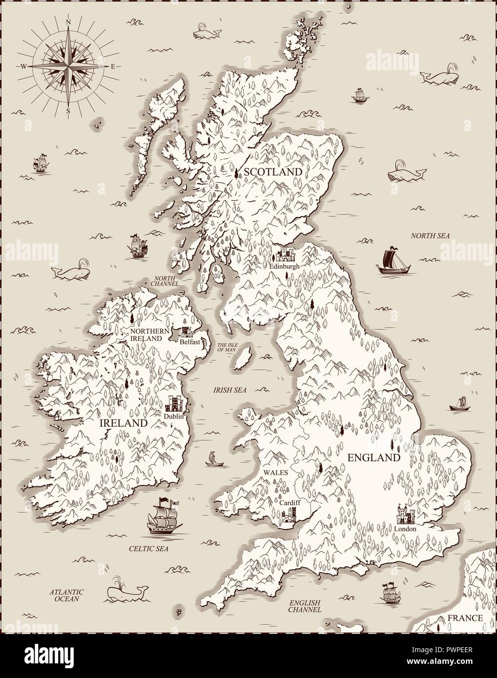 Vektor alte Karte, Großbritannien Vorlage für Ihr Design Stock Vektor